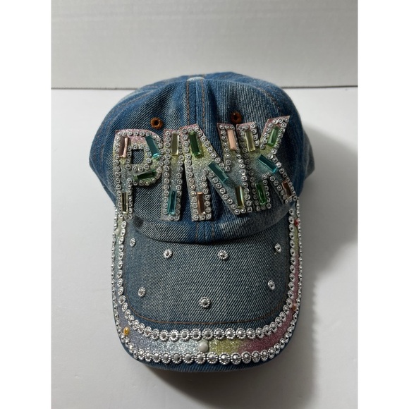 Pink Denim Cap with Rhinestone Embellishments - Picture 1 of 8